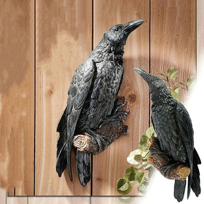 Raven Statue Fake Raven Resin Statue Bird Crow Sculpture Corows Outdoor Halloween Decor Creative Eauves Decoration