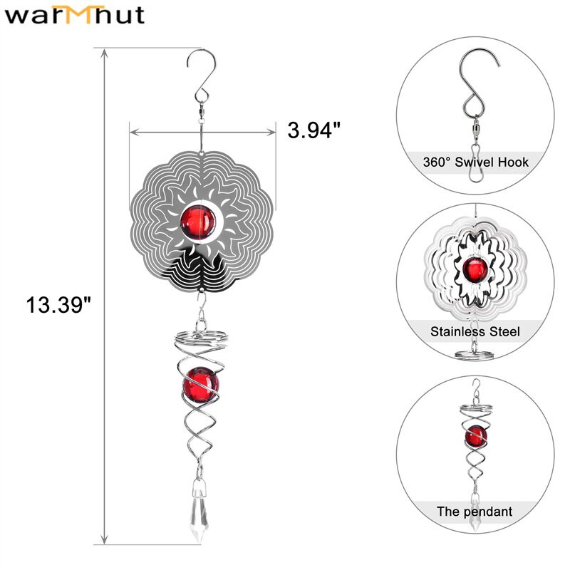 WarmHut 3D szélcsengő rozsdamentes acél tükör szélcsengő 10 cm szélforgó szélcsengő fali ablak kerti függő díszek dekoráció