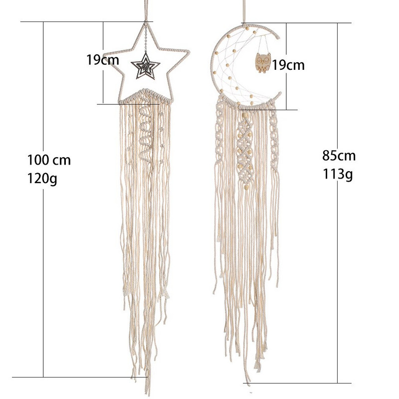 Nordic Dream Catcher fali dekoráció Makramé Hold csillag Boho stílusú álomfogó szoba lakberendezés