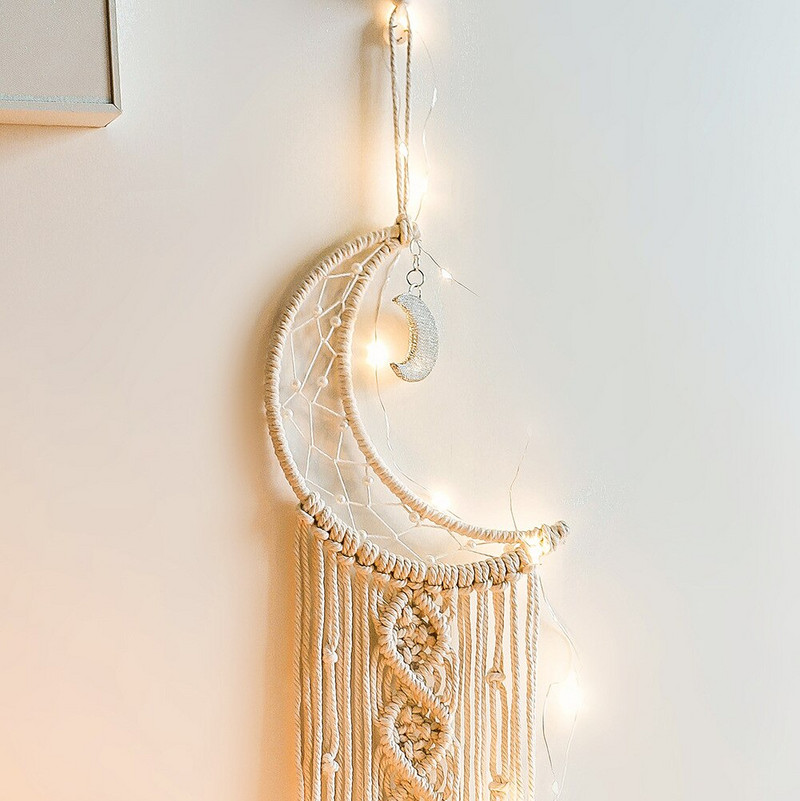 Nordic Dream Catcher fali dekoráció Makramé Hold csillag Boho stílusú álomfogó szoba lakberendezés