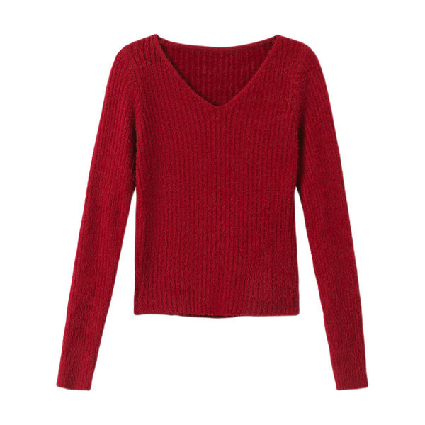 Γυναικείο μονόχρωμο πουλόβερ με λαιμόκοψη V