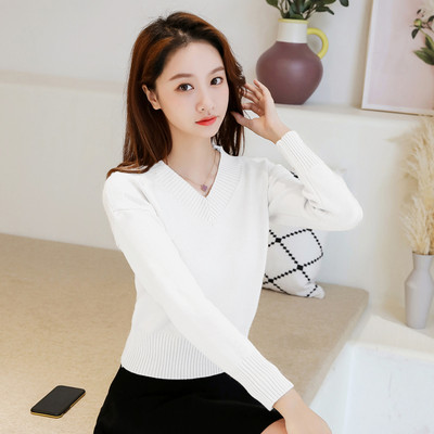 Pulover de dama cu decolteu in V de culoare uni model nou