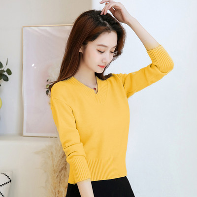 Pulover de dama cu decolteu in V de culoare uni model nou