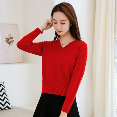 Pulover de dama cu decolteu in V de culoare uni model nou