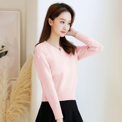 Pulover de dama cu decolteu in V de culoare uni model nou