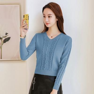 Pulover de dama tricotat cu decolteu ascutit - mai multe culori