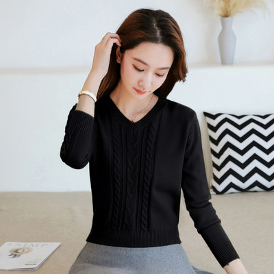 Pulover de dama tricotat cu decolteu ascutit - mai multe culori