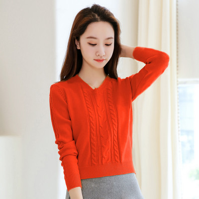 Pulover de dama tricotat cu decolteu ascutit - mai multe culori