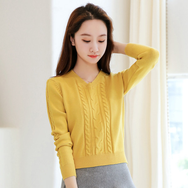 Pulover de dama tricotat cu decolteu ascutit - mai multe culori