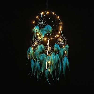 Prekrasni hvatači snova Led ručno rađeno perje Dreamcatcher Noćno svjetlo Zidni viseći ukras Ukras kućne sobe