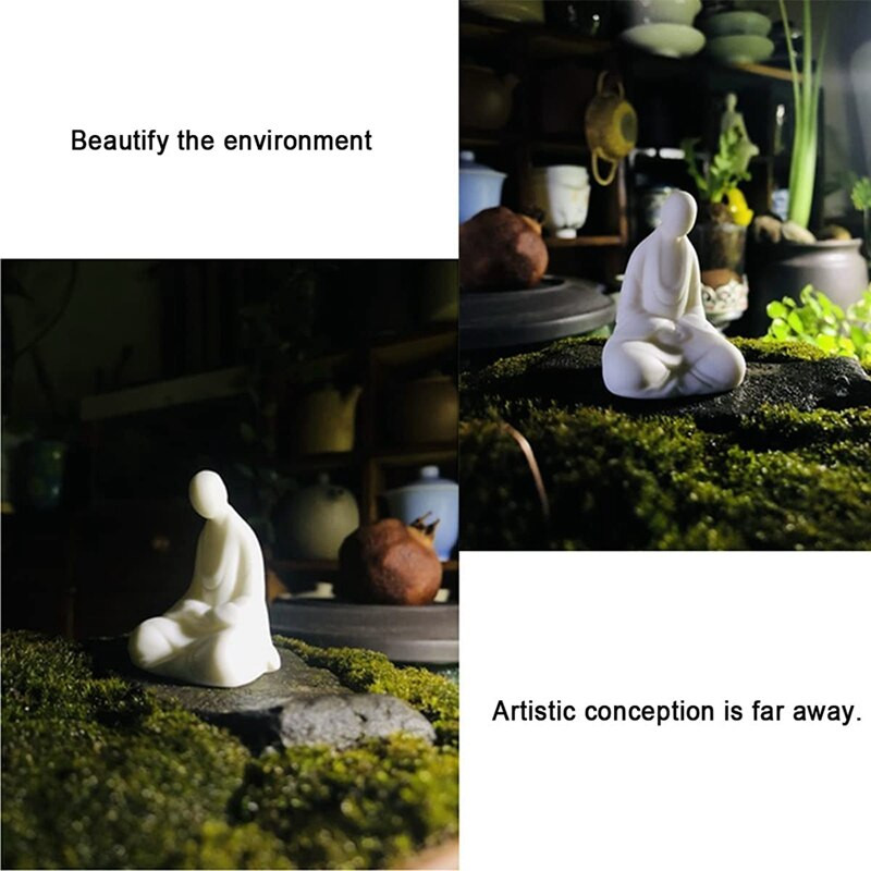 Mini statuie Buddha din ceramică albă Statuie Buddha călugăr care meditație Decorarea casei în stil Zen Accesorii pentru peisaj în miniatură