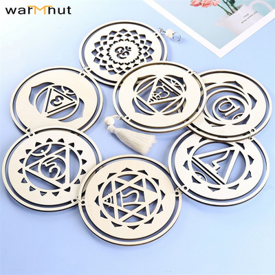 WarmHut 7 csakra fakorongok függő dísz Reiki gyógyító fali szoba Art Decor energia fa csakra szimbólumok a jóga meditációhoz