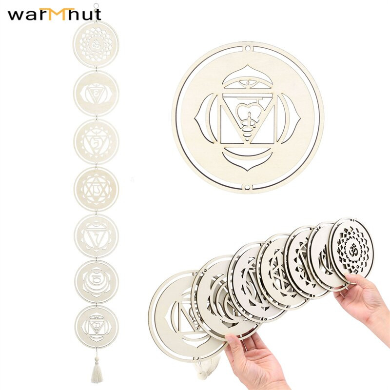 WarmHut 7 csakra fakorongok függő dísz Reiki gyógyító fali szoba Art Decor energia fa csakra szimbólumok a jóga meditációhoz