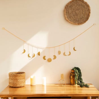 Gold Metal Moon Garland Wall Hanging Boho Home Decor Διακοσμητικό τοίχου για διαμέρισμα Κοιτώνας Γραφείο Νηπιαγωγείο Σαλόνι Υπνοδωμάτιο