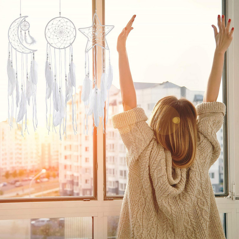 3 darabos Dream Catcher Moon Sun Star White Design Nordic szobadekorációhoz falra akasztható lakberendezési ajándék