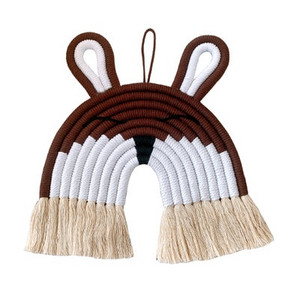 Decorativ pentru agățat de perete de iepure gri curcubeu de macrame lucrat manual pentru decorațiuni boho, decor acasă, cameră pentru copii, pandantiv suspendat pentru petrecere de duș