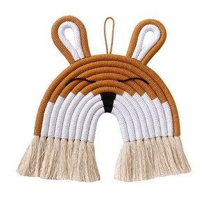 Decorativ pentru agățat de perete de iepure gri curcubeu de macrame lucrat manual pentru decorațiuni boho, decor acasă, cameră pentru copii, pandantiv suspendat pentru petrecere de duș