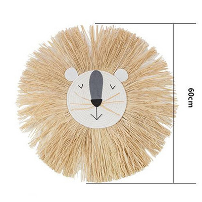 Nordic țesut manual, leu, tigru, paie de animale, artă de perete pentru acasă, tapiserie decorativă din rattan lucrată manual pentru camera copiilor
