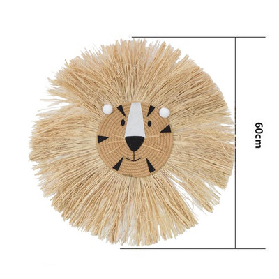 Nordic țesut manual, leu, tigru, paie de animale, artă de perete pentru acasă, tapiserie decorativă din rattan lucrată manual pentru camera copiilor