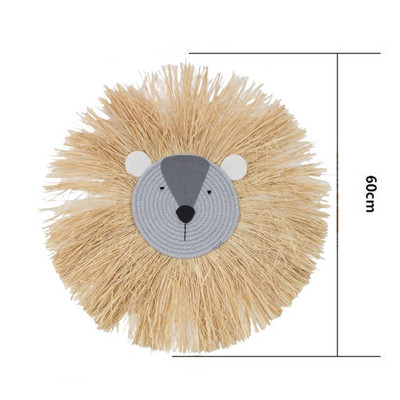 Nordic țesut manual, leu, tigru, paie de animale, artă de perete pentru acasă, tapiserie decorativă din rattan lucrată manual pentru camera copiilor