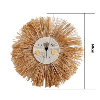 Nordic țesut manual, leu, tigru, paie de animale, artă de perete pentru acasă, tapiserie decorativă din rattan lucrată manual pentru camera copiilor