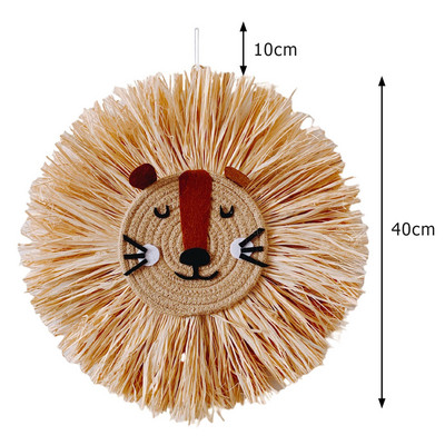 Nordic țesut manual, leu, tigru, paie de animale, artă de perete pentru acasă, tapiserie decorativă din rattan lucrată manual pentru camera copiilor