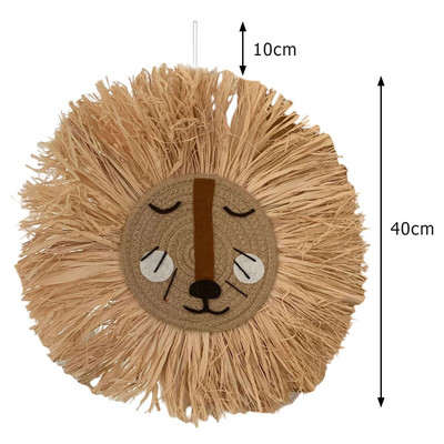 Nordic țesut manual, leu, tigru, paie de animale, artă de perete pentru acasă, tapiserie decorativă din rattan lucrată manual pentru camera copiilor
