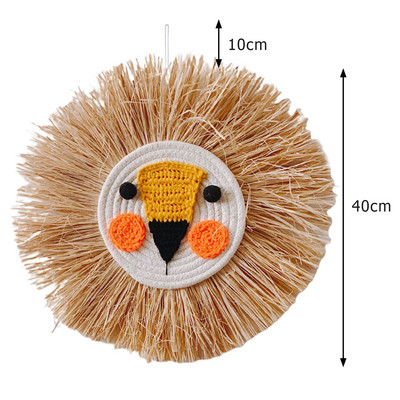 Nordic țesut manual, leu, tigru, paie de animale, artă de perete pentru acasă, tapiserie decorativă din rattan lucrată manual pentru camera copiilor