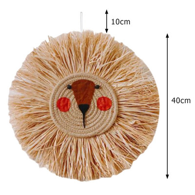 Nordic țesut manual, leu, tigru, paie de animale, artă de perete pentru acasă, tapiserie decorativă din rattan lucrată manual pentru camera copiilor