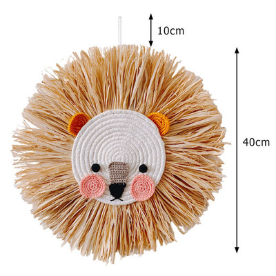 Nordic țesut manual, leu, tigru, paie de animale, artă de perete pentru acasă, tapiserie decorativă din rattan lucrată manual pentru camera copiilor