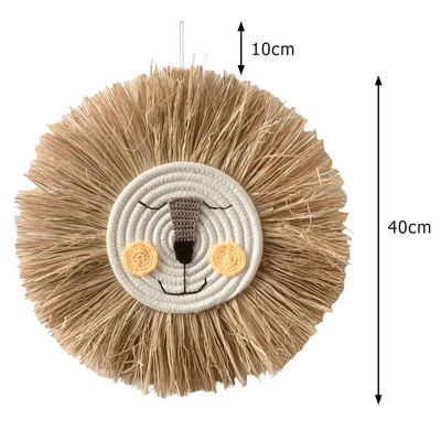 Nordic țesut manual, leu, tigru, paie de animale, artă de perete pentru acasă, tapiserie decorativă din rattan lucrată manual pentru camera copiilor