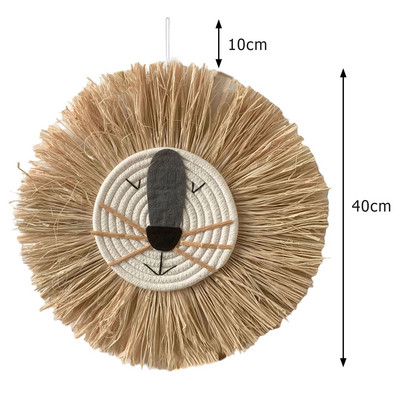 Nordic țesut manual, leu, tigru, paie de animale, artă de perete pentru acasă, tapiserie decorativă din rattan lucrată manual pentru camera copiilor