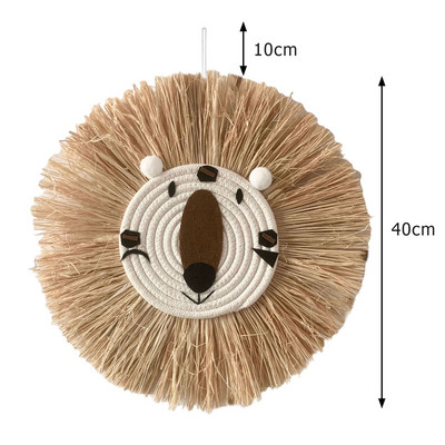 Nordic țesut manual, leu, tigru, paie de animale, artă de perete pentru acasă, tapiserie decorativă din rattan lucrată manual pentru camera copiilor