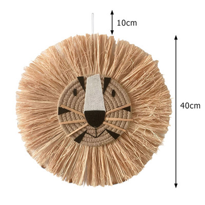 Nordic țesut manual, leu, tigru, paie de animale, artă de perete pentru acasă, tapiserie decorativă din rattan lucrată manual pentru camera copiilor