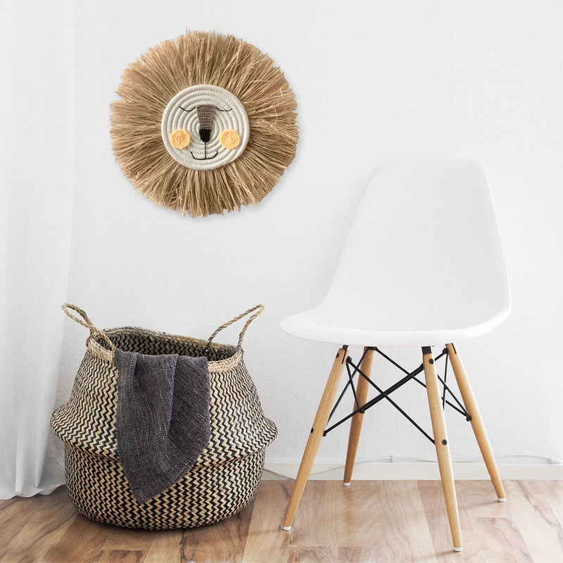 Nordic țesut manual, leu, tigru, paie de animale, artă de perete pentru acasă, tapiserie decorativă din rattan lucrată manual pentru camera copiilor