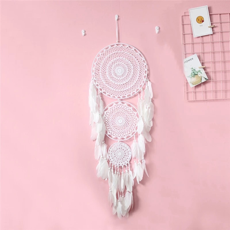 Didelis metalinis žiedas, dekoratyvinis gyvenamasis kambarys miegamasis prie sienos pakabinamas sapnų gaudyklė „pasidaryk pats“ namų dekoro plunksnos sapnų gaudyklės