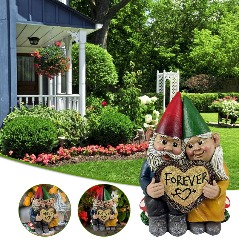 Κήπος Gnome αγάλματα Ειδώλιο Ρητίνη Τέχνη Διακόσμηση επιφάνειας εργασίας Δώρα Gnome ζευγάρι Γλυπτό εξωτερικού χώρου Διακόσμηση σπιτιού Διακοσμητικά χειροτεχνία