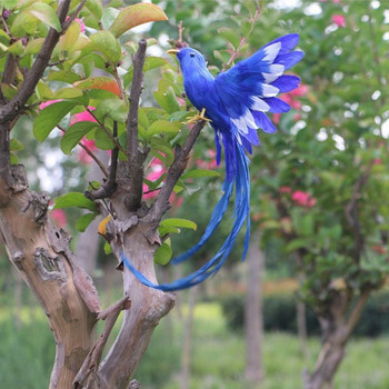 Τεχνητά φτερά πουλιού Πλαστικό ειδώλιο Τοπίο Στολίδι Κήπος Χριστουγεννιάτικο DIY Halloween - #2 (μπλε ουρά), 28 * 5 * 3cm