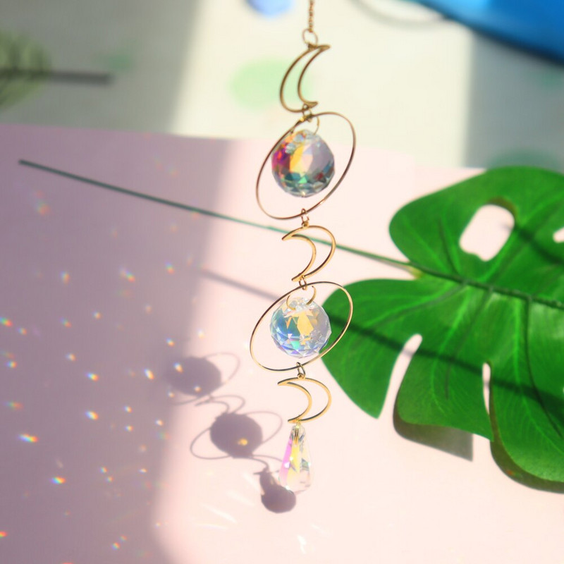 Crystal Windchime Maan Zon Catcher Dísz medál Szivárvány Chaser Kerti Szélcsengő Ablak Lógó Világos Otthoni Dekorációs Ajándék