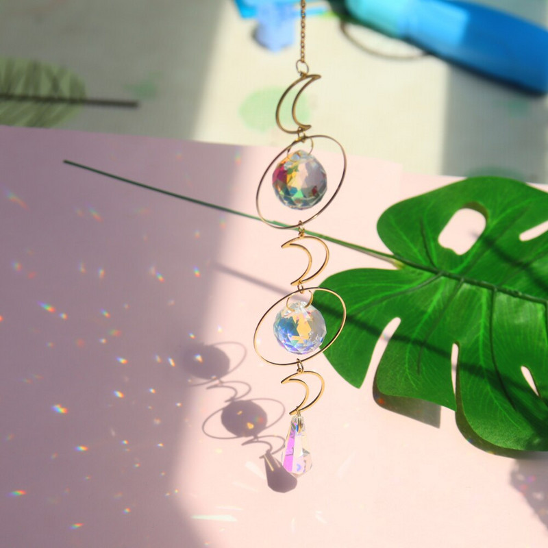 Crystal Windchime Maan Zon Catcher Dísz medál Szivárvány Chaser Kerti Szélcsengő Ablak Lógó Világos Otthoni Dekorációs Ajándék