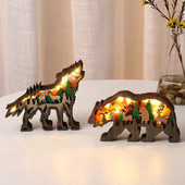 Fából készült állatdíszek Led fény 3D üreges faragás Otthon Szoba dekoráció Figurák Kézműves Irodai Asztal Hálószoba Dekorációs Kiegészítők