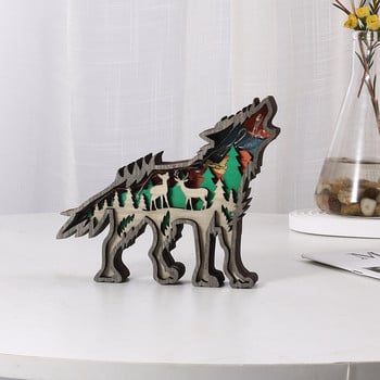 Дървени животински орнаменти Led светлина 3D куха резба Статуетки за декор на дома Занаяти Аксесоари за офис бюро Декорация на спалня