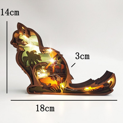 Fából készült állatdíszek Led fény 3D üreges faragás Otthon Szoba dekoráció Figurák Kézműves Irodai Asztal Hálószoba Dekorációs Kiegészítők