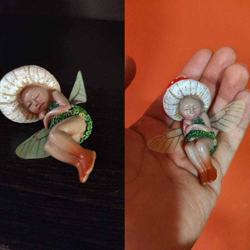 Mini statuie zână ciuperci adormite pictate manual din rășină Artizanat ornament pentru acasă, grădină, birou, decorare, meșteșug, cadouri mici pentru copii