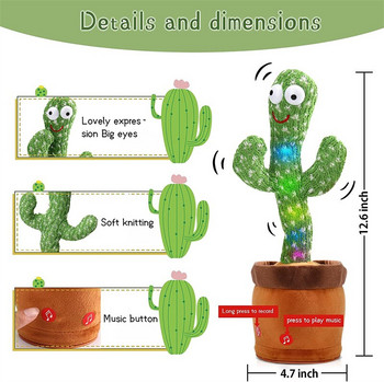 Bluetooth Dancing Cactus 60/120 Songs Speaker Talking Usb Chargeable Voice Repeat Λούτρινο Cactus Toy Dance Stuffed Toy Baby Girls