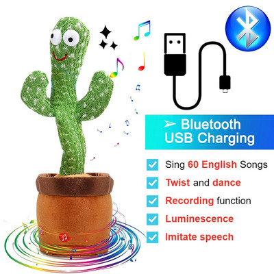 Bluetooth táncoló kaktusz 60/120 dal hangszóró beszélő USB tölthető hangismétlés plüss kaktusz játék tánc kitömött játék kislányoknak