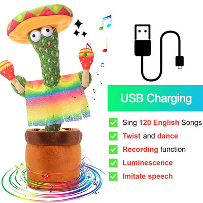 Bluetooth táncoló kaktusz 60/120 dal hangszóró beszélő USB tölthető hangismétlés plüss kaktusz játék tánc kitömött játék kislányoknak