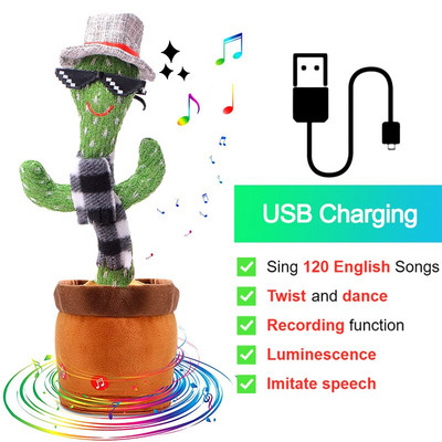Bluetooth táncoló kaktusz 60/120 dal hangszóró beszélő USB tölthető hangismétlés plüss kaktusz játék tánc kitömött játék kislányoknak