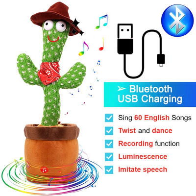 Bluetooth táncoló kaktusz 60/120 dal hangszóró beszélő USB tölthető hangismétlés plüss kaktusz játék tánc kitömött játék kislányoknak