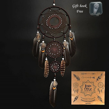 Dream Catcher Διακόσμηση τοίχου Μεγάλες Dream Catchers με καφέ φτερά Boho Διακόσμηση δωματίου Διακόσμηση σαλονιού Dia 7,9\